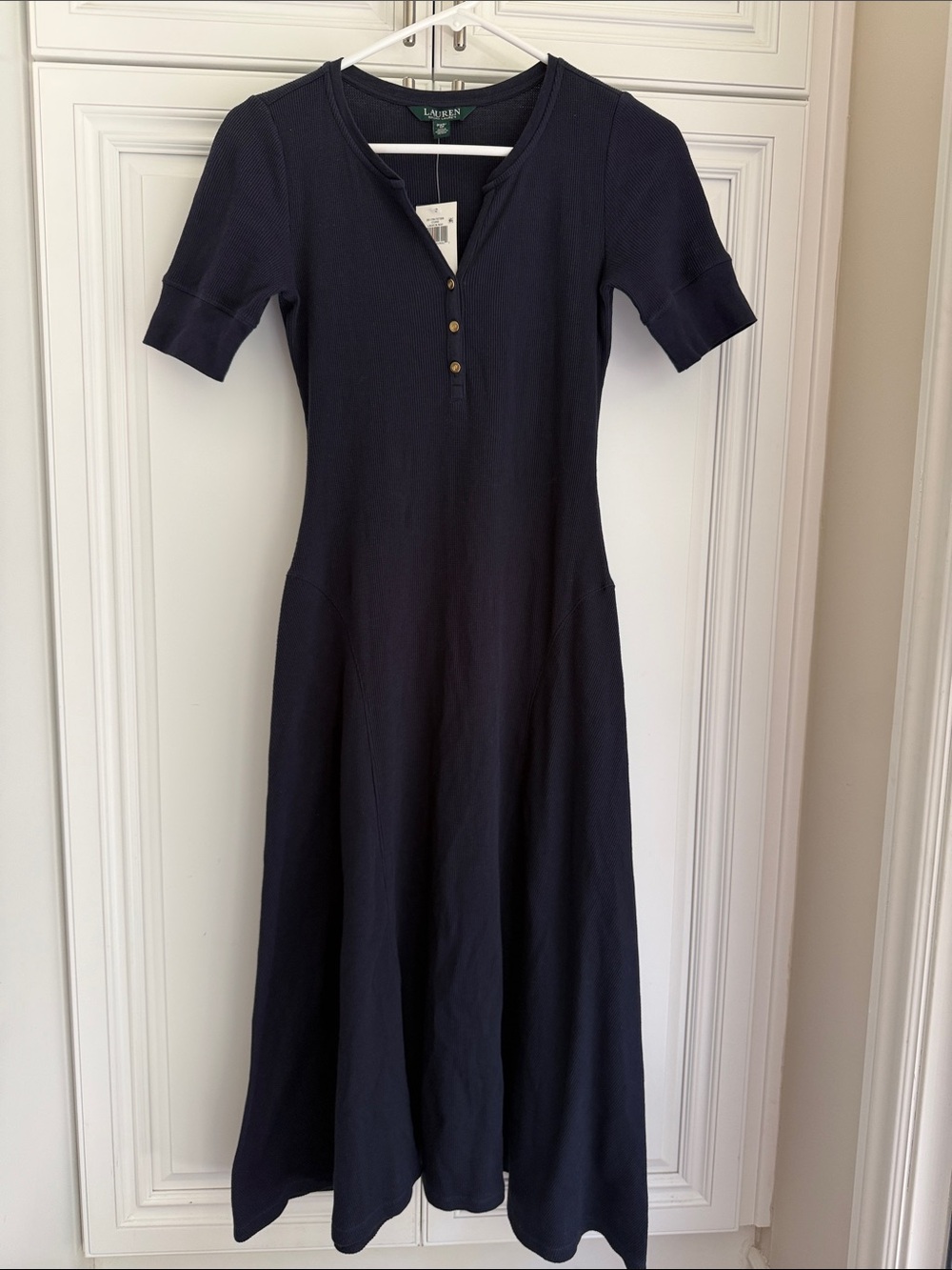 Lauren Ralph Lauren Navy Short-Sleeve Henley Midi Dress